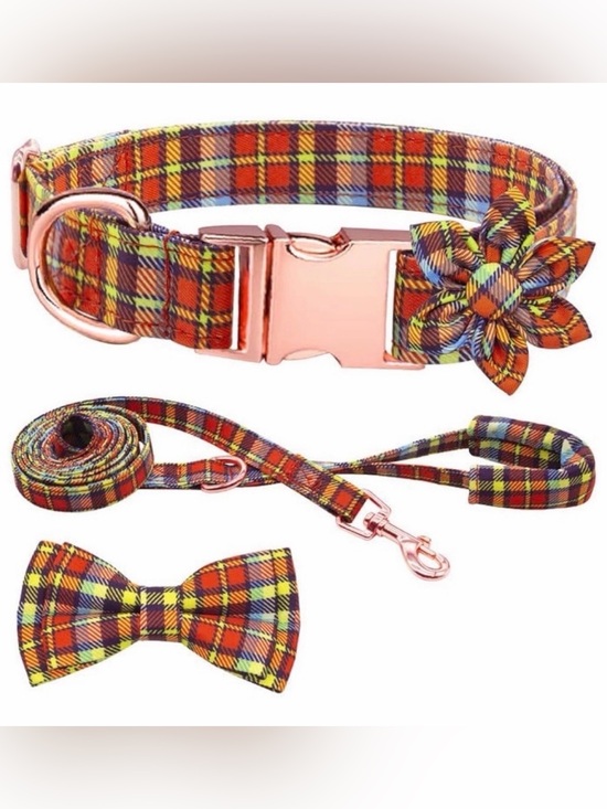 Source Unknown Other - NWT Plaid‎ bow tie collar and leash dog size large